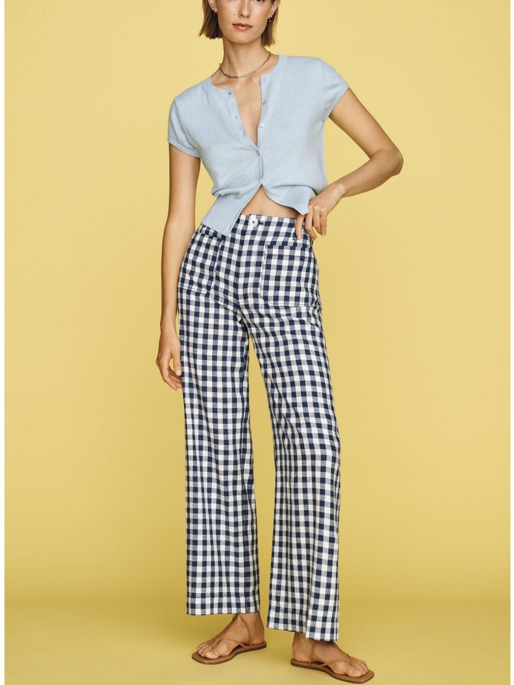 Maeve Navy & White Gingham Wide-Leg Pants